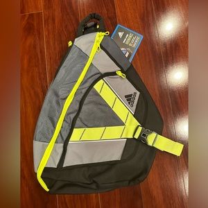 Neon yellow, grey, black adidas sling backpack